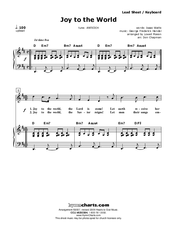 Joy To The World Piano/Vocal (Don Chapman)