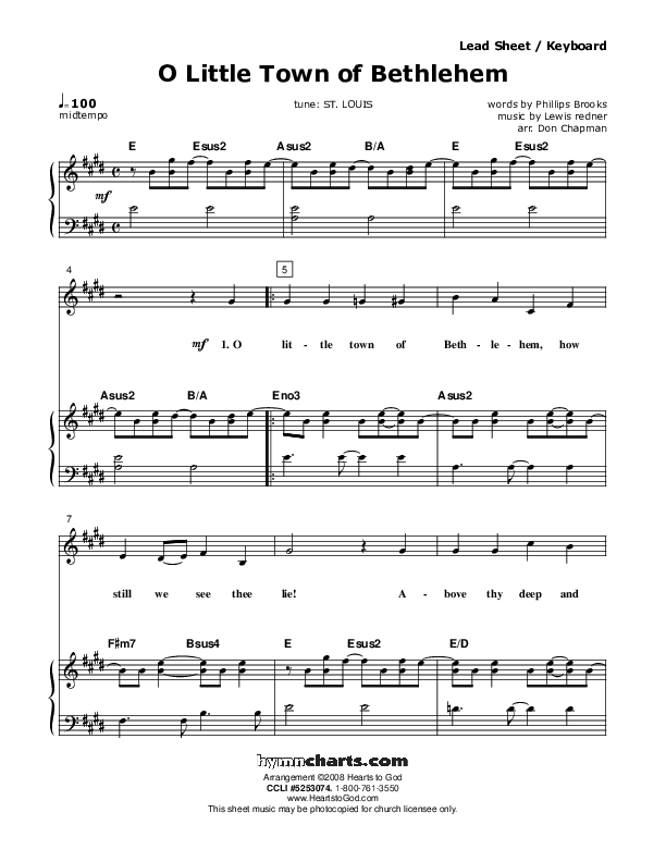 O Little Town Of Bethlehem Piano/Vocal (Don Chapman)