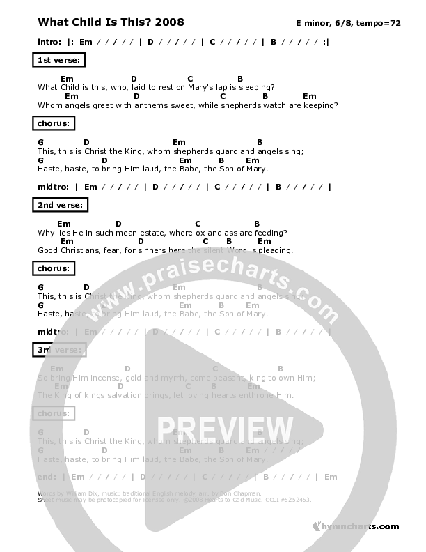 What Child Is This Chord Chart (Don Chapman)