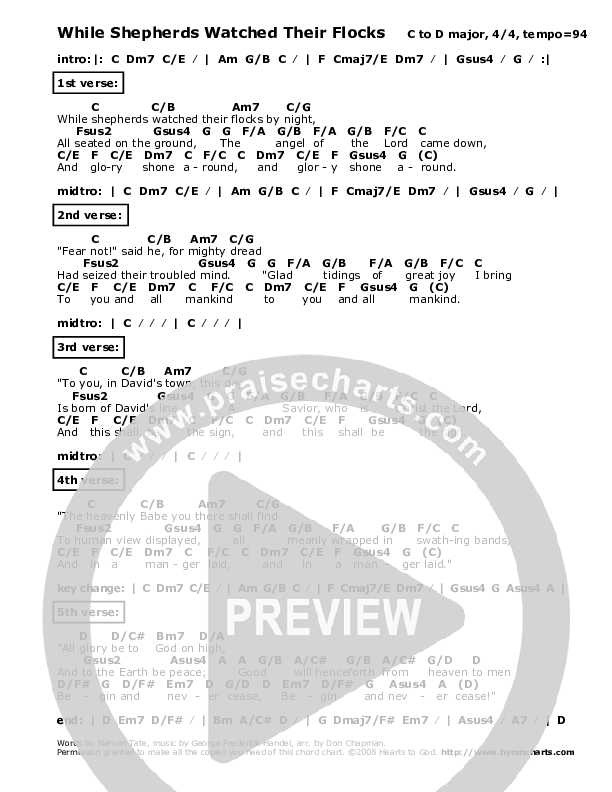 While Shepherds Watched Their Flocks Chord Chart (Don Chapman)