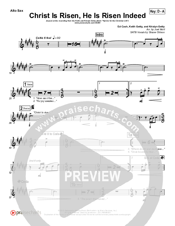 Christ Is Risen He Is Risen Indeed Alto Sax (Keith & Kristyn Getty)