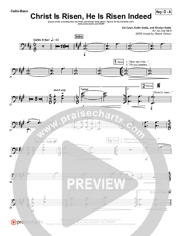 Christ Is Risen He Is Risen Indeed Cello/Bass (Keith & Kristyn Getty)