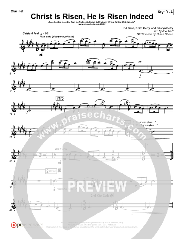 Christ Is Risen He Is Risen Indeed Clarinet (Keith & Kristyn Getty)