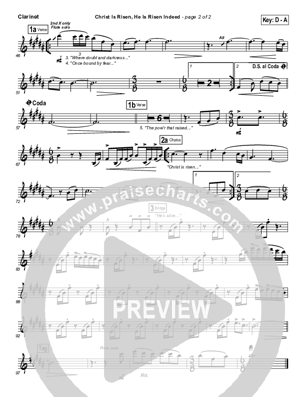 Christ Is Risen He Is Risen Indeed Clarinet (Keith & Kristyn Getty)