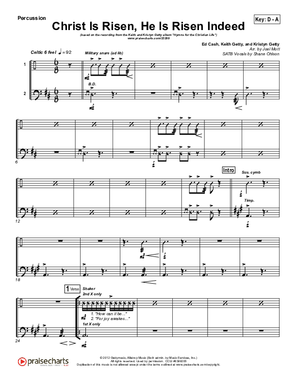 Christ Is Risen He Is Risen Indeed Percussion (Keith & Kristyn Getty)