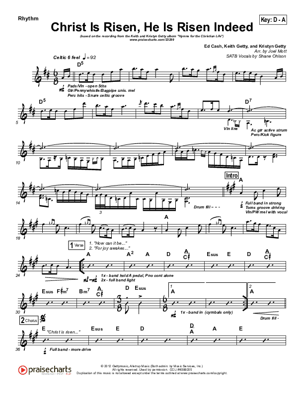 Christ Is Risen He Is Risen Indeed Rhythm Chart (Keith & Kristyn Getty)