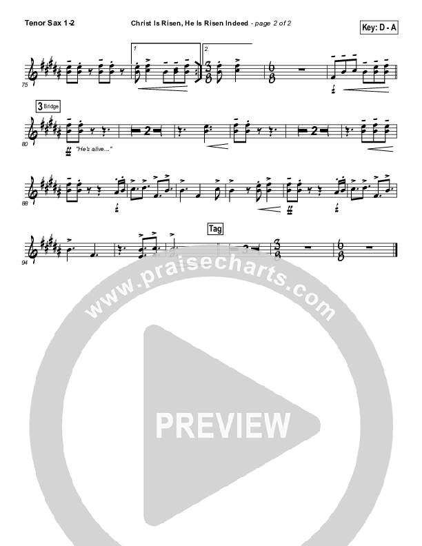 Christ Is Risen He Is Risen Indeed Tenor Sax 1/2 (Keith & Kristyn Getty)