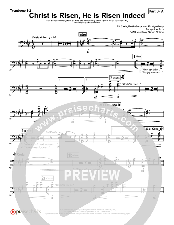 Christ Is Risen He Is Risen Indeed Trombone 1/2 (Keith & Kristyn Getty)