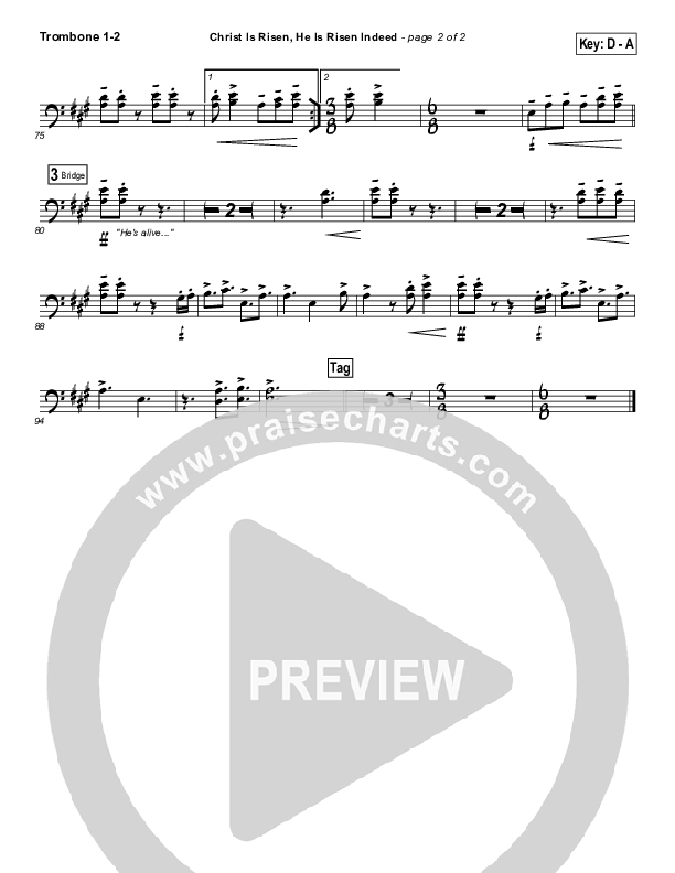 Christ Is Risen He Is Risen Indeed Trombone 1/2 (Keith & Kristyn Getty)