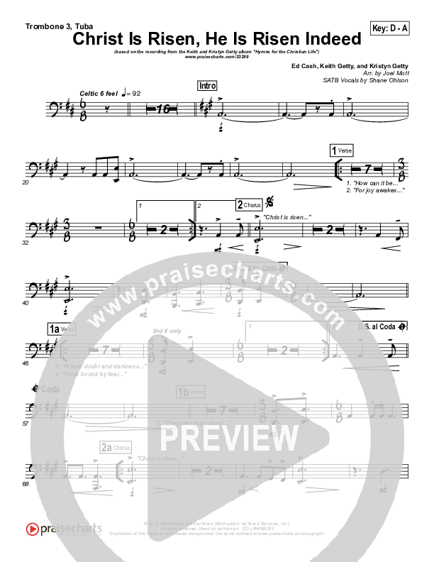 Christ Is Risen He Is Risen Indeed Trombone 3/Tuba (Keith & Kristyn Getty)