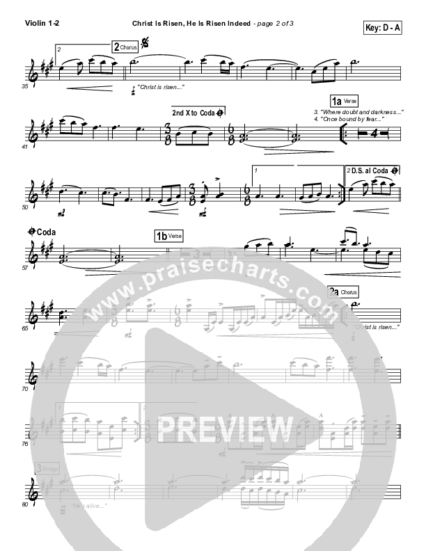 Christ Is Risen He Is Risen Indeed Violin 1/2 (Keith & Kristyn Getty)