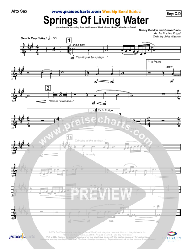 Springs Of Living Water Alto Sax (Geron Davis)