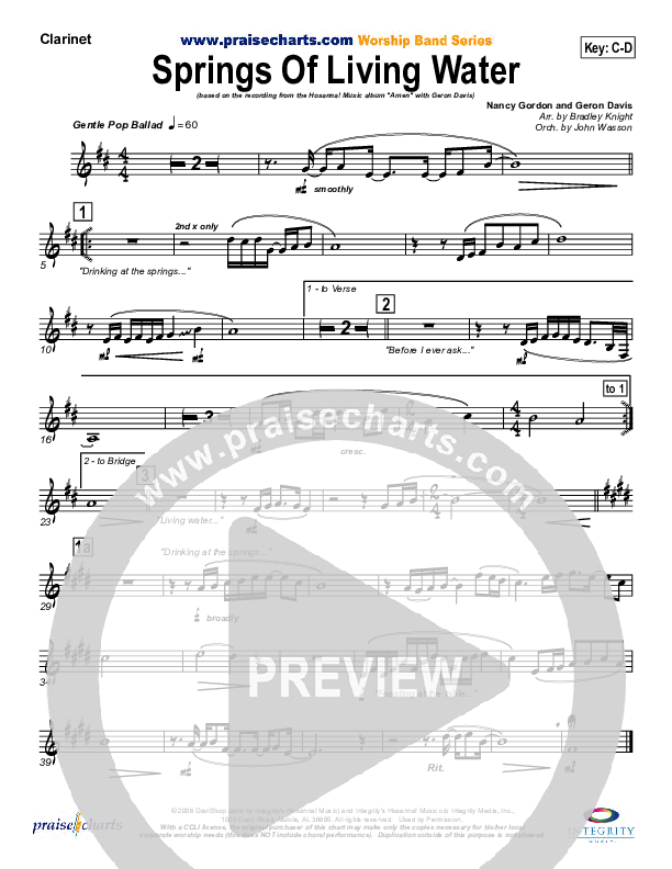 Springs Of Living Water Clarinet (Geron Davis)