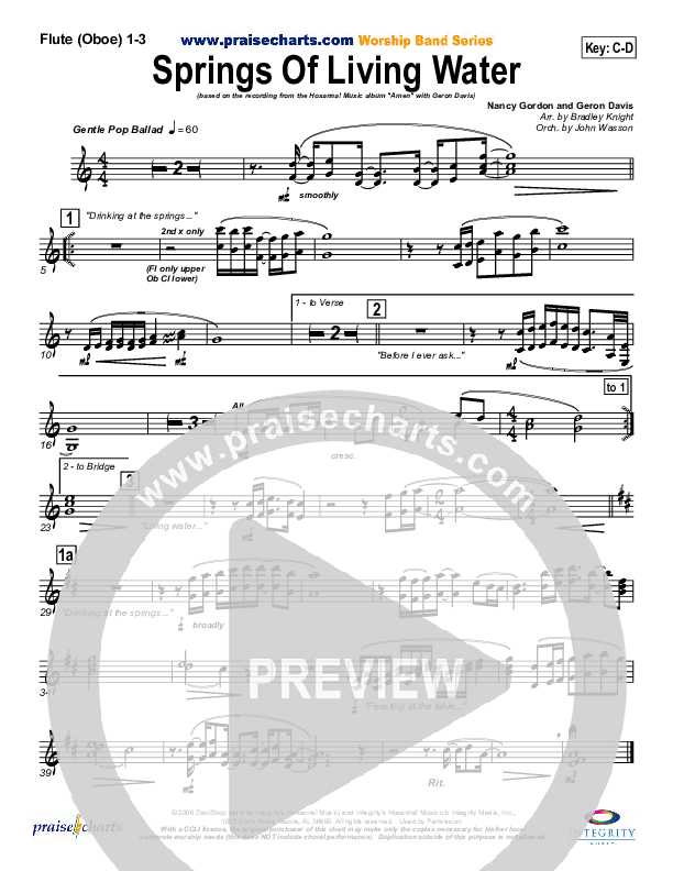 Springs Of Living Water Flute/Oboe 1/2/3 (Geron Davis)