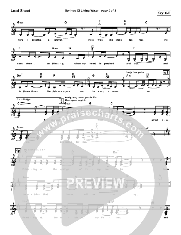 Springs Of Living Water Lead Sheet (Geron Davis)