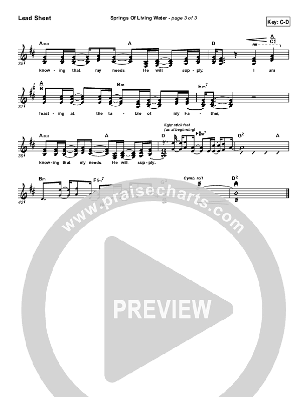 Springs Of Living Water Lead Sheet (Geron Davis)