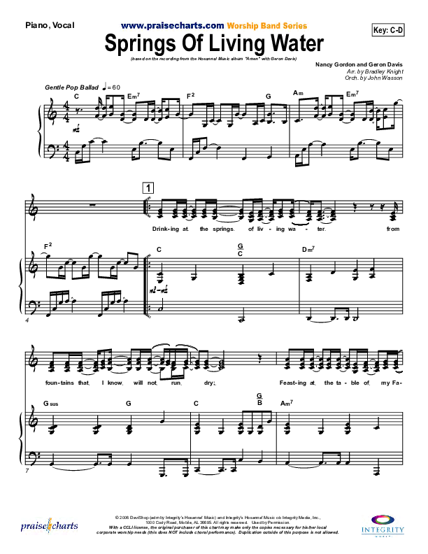 Springs Of Living Water Lead & Piano (Geron Davis)