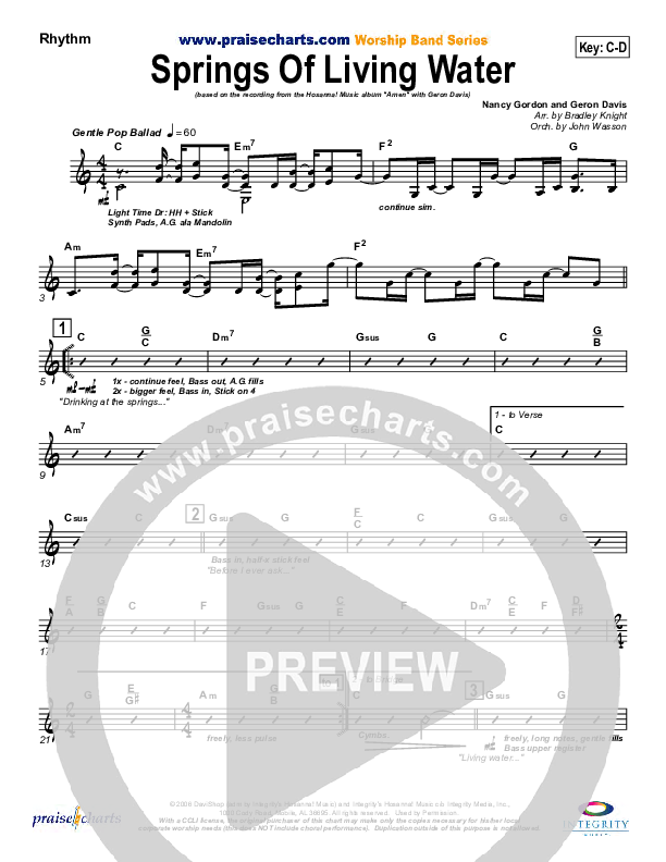 Springs Of Living Water Rhythm Chart (Geron Davis)