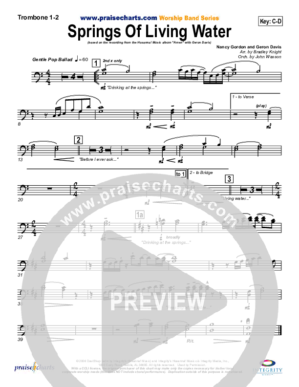 Springs Of Living Water Trombone 1/2 (Geron Davis)