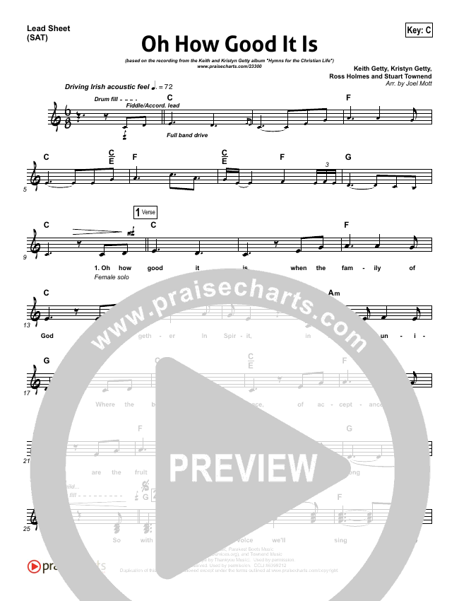 Oh How Good It Is Sheet Music (Keith & Kristyn Getty) PraiseCharts