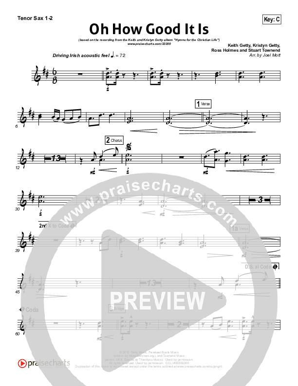 Oh How Good It Is Tenor Sax 1/2 (Keith & Kristyn Getty)