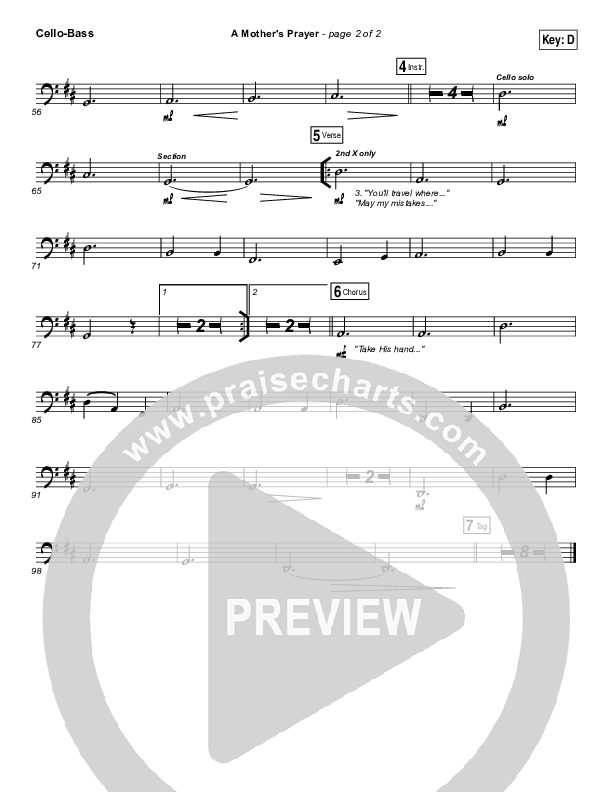 A Mother's Prayer Cello/Bass (Moya Brennan / Keith & Kristyn Getty)