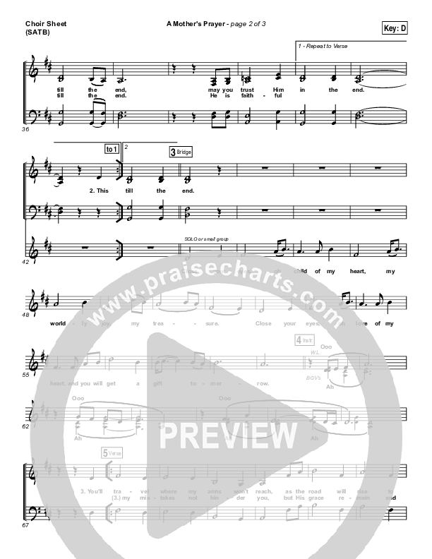 A Mother's Prayer Choir Sheet (SATB) (Moya Brennan / Keith & Kristyn Getty)
