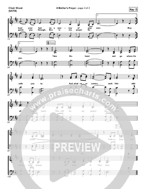 A Mother's Prayer Choir Sheet (SATB) (Moya Brennan / Keith & Kristyn Getty)