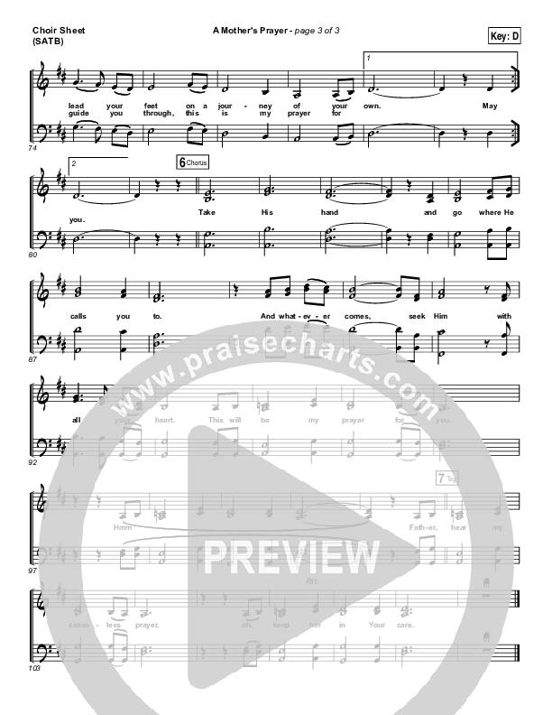 A Mother's Prayer Choir Vocals (SATB) (Moya Brennan / Keith & Kristyn Getty)