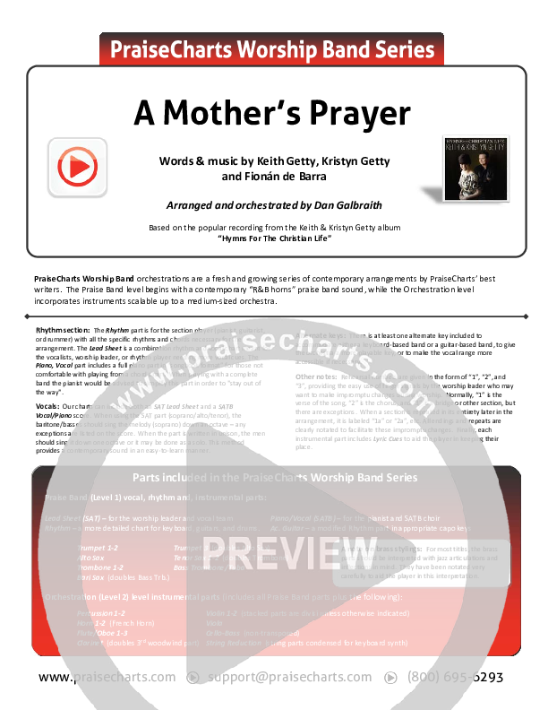 A Mother's Prayer Cover Sheet (Moya Brennan / Keith & Kristyn Getty)