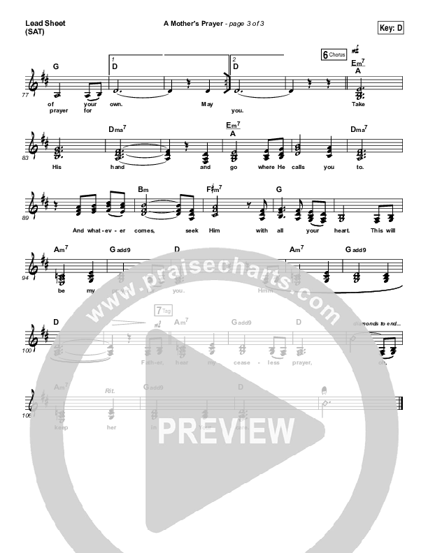 A Mother's Prayer Lead Sheet (SAT) (Moya Brennan / Keith & Kristyn Getty)