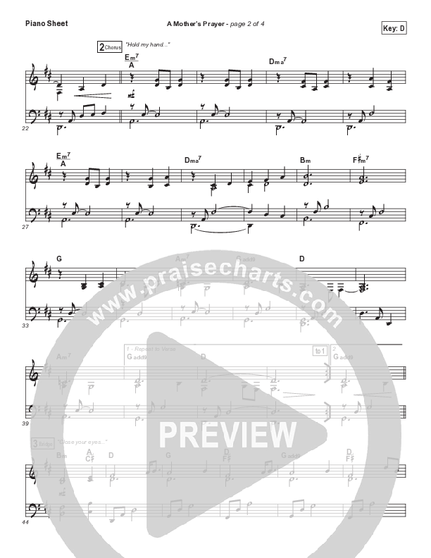 A Mother's Prayer Piano Sheet (Moya Brennan / Keith & Kristyn Getty)