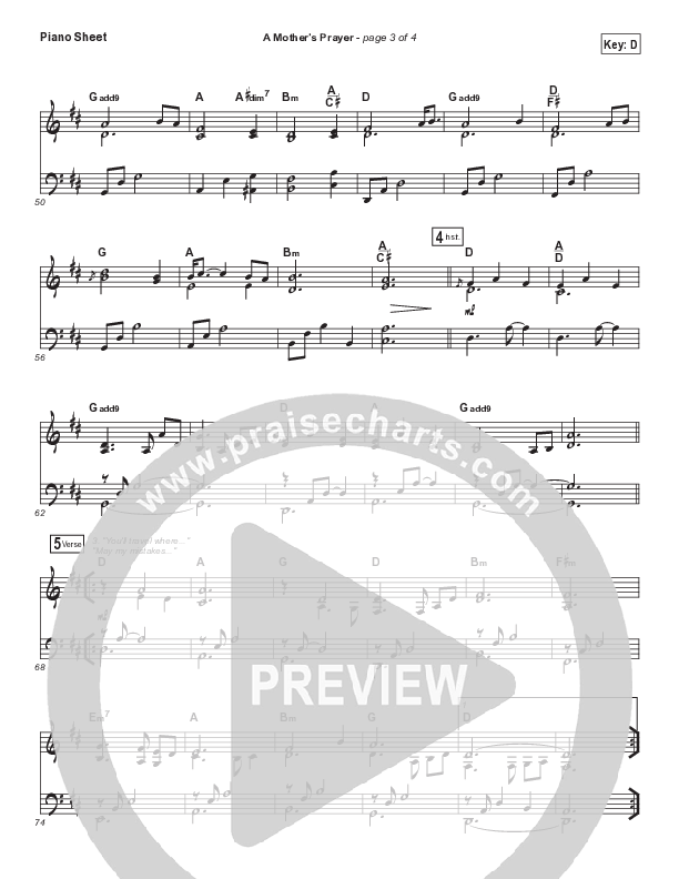 A Mother's Prayer Piano Sheet (Moya Brennan / Keith & Kristyn Getty)