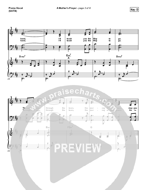 A Mother's Prayer Piano/Vocal (SATB) (Moya Brennan / Keith & Kristyn Getty)