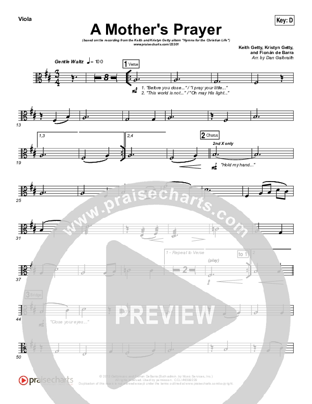 A Mother's Prayer Viola (Moya Brennan / Keith & Kristyn Getty)