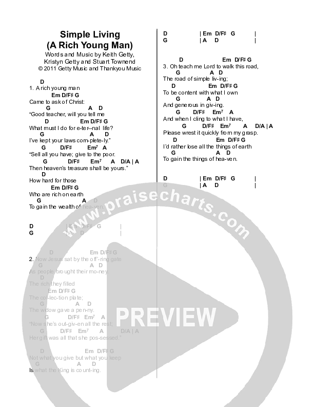 Simple Living (A Rich Young Man) Chord Chart (Ricky Skaggs / Keith & Kristyn Getty)