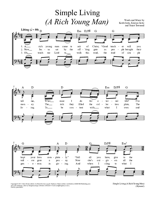 Simple Living (A Rich Young Man) Piano/Vocal & Lead (Ricky Skaggs / Keith & Kristyn Getty)