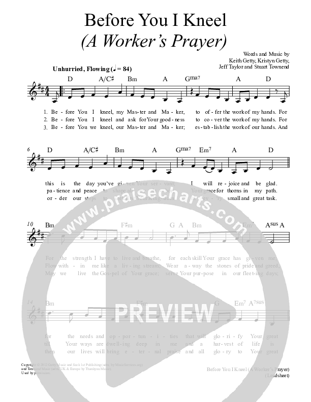 Before You I Kneel Lead Sheet (SAT) (Keith & Kristyn Getty)