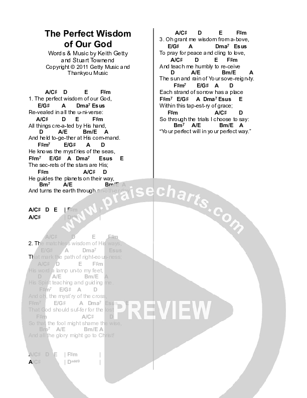 The Perfect Wisdom Of Our God Chord Chart (Keith & Kristyn Getty)