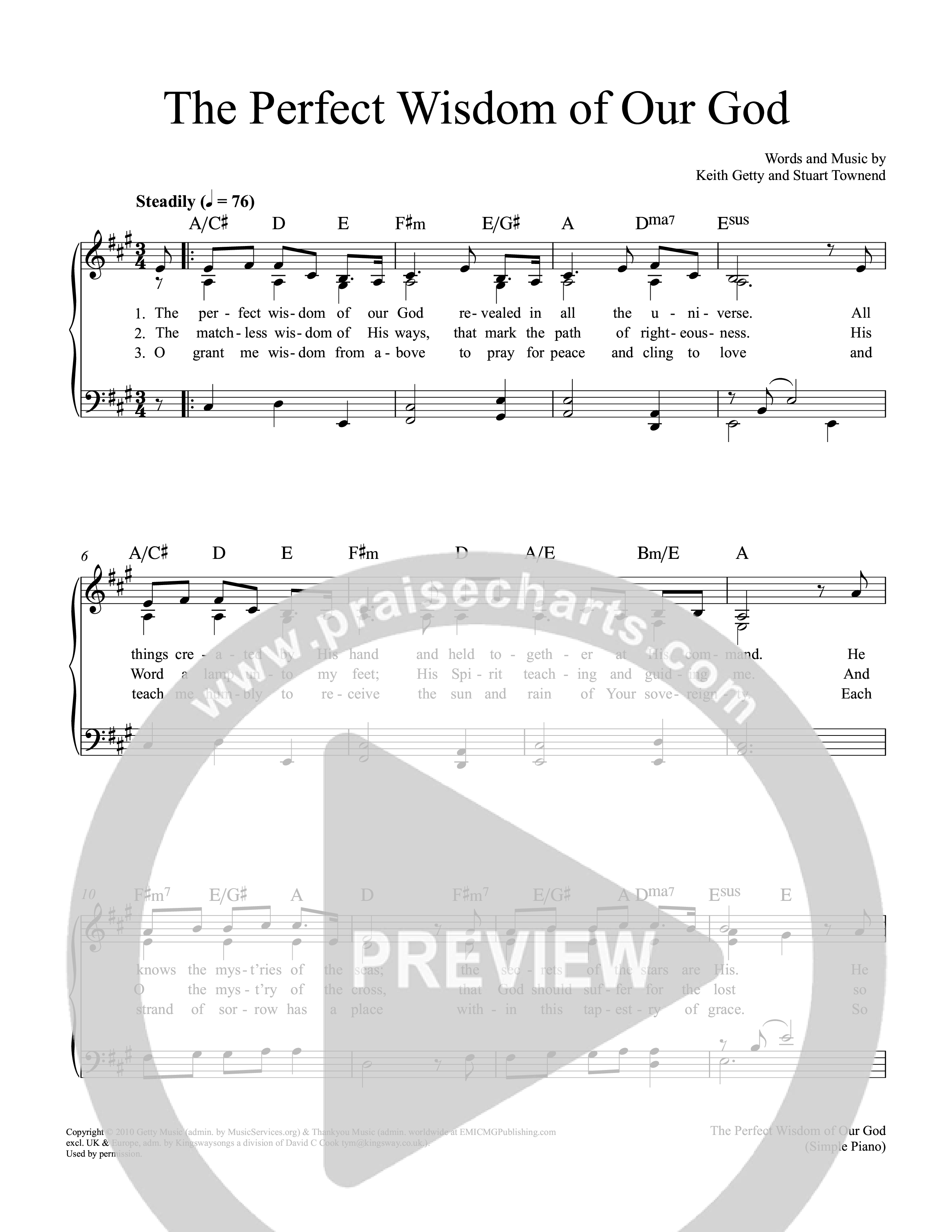 The Perfect Wisdom Of Our God Piano/Vocal (Keith & Kristyn Getty)