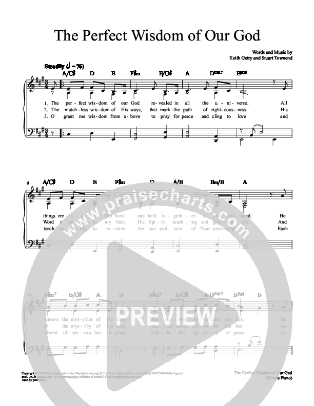 The Perfect Wisdom Of Our God Piano/Vocal (SATB) (Keith & Kristyn Getty)