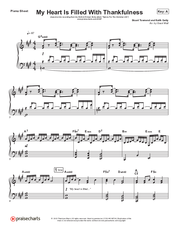 My Heart Is Filled With Thankfulness Piano Sheet (Keith & Kristyn Getty)