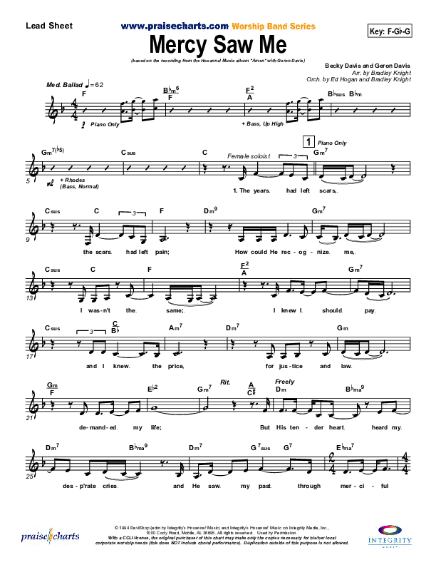 Mercy Saw Me Lead Sheet (Geron Davis)
