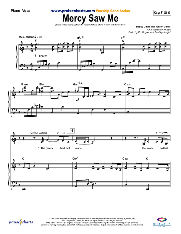 Mercy Saw Me Piano/Vocal (Geron Davis)