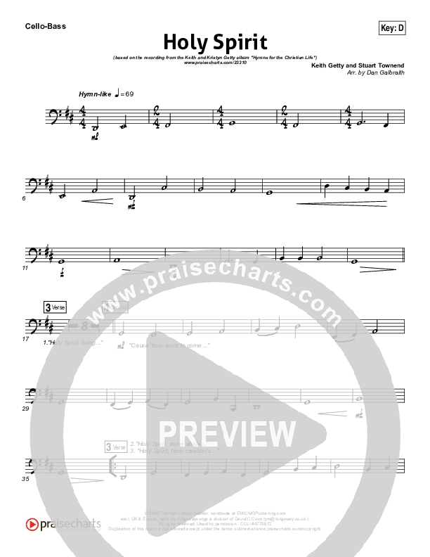 Holy Spirit Living Breath Of God Cello/Bass (Keith & Kristyn Getty)