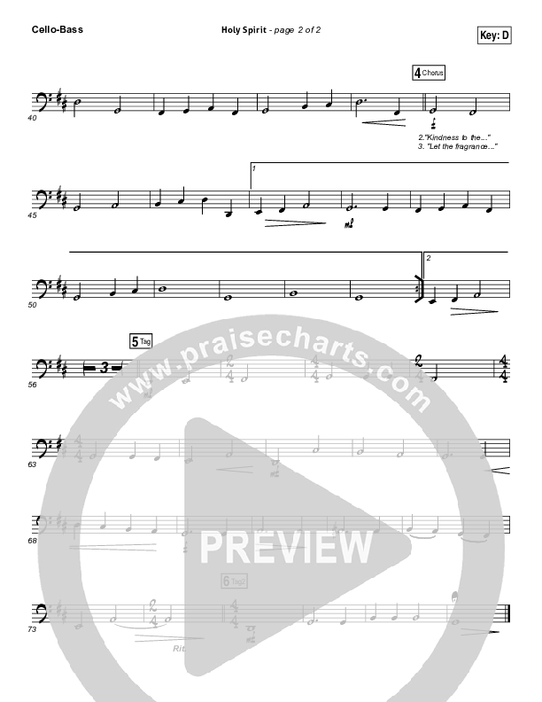 Holy Spirit Living Breath Of God Cello/Bass (Keith & Kristyn Getty)