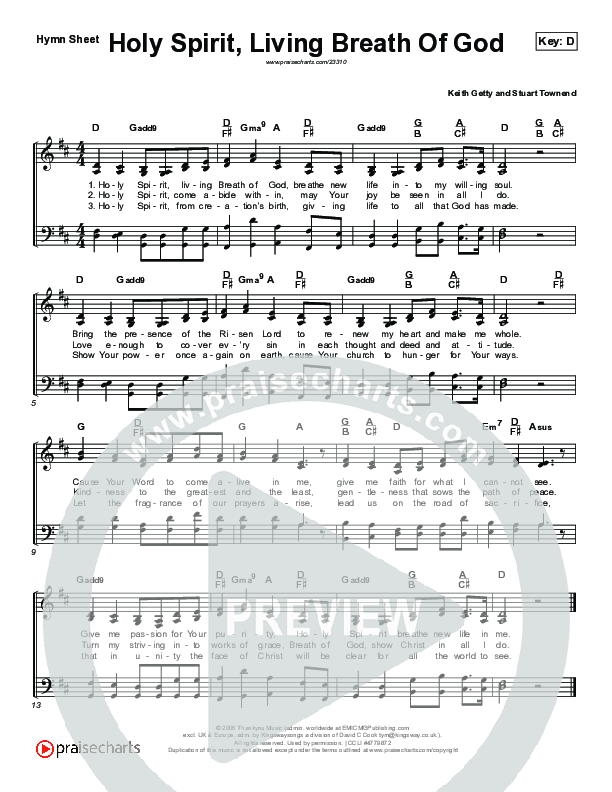 Holy Spirit Living Breath Of God Hymn Sheet (Keith & Kristyn Getty)