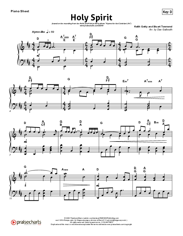 Holy Spirit Living Breath Of God Piano Sheet (Keith & Kristyn Getty)
