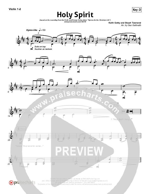 Holy Spirit Living Breath Of God Violin 1/2 (Keith & Kristyn Getty)