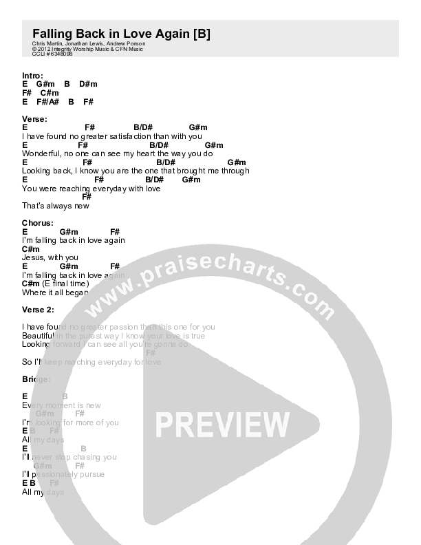 Falling Back In Love Again Chord Chart (Christ For The Nations)